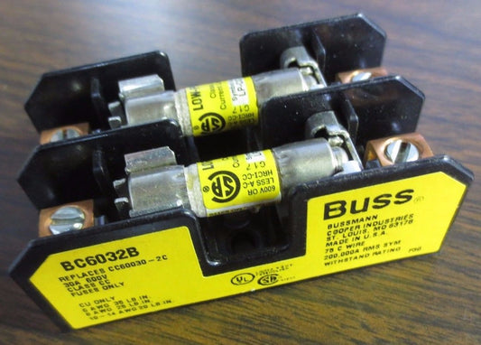 BUSS BC6032B FUSE BLOCK w/ TWO FUSES (LP-CC-15)