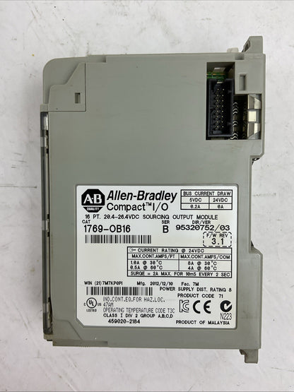 ALLEN BRADLEY 1769-OB16 SER B F/W REV 3.1 DIR/VER 95320752/03 16PT 20.4-26.4VDC