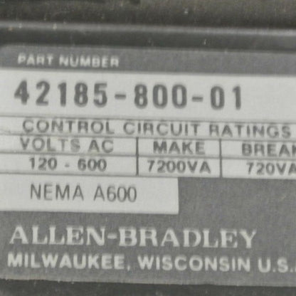 ALLEN-BRADLEY 42185-800-01 OVERLOAD RELAY 120-600VAC - MAKE 7200VA, BREAK 720VA