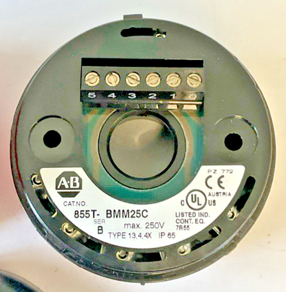 ALLEN BRADLEY 855T-B24TL4 SER.C W/ 855T-BMM25C SER.B STACK LIGHT 24VDC