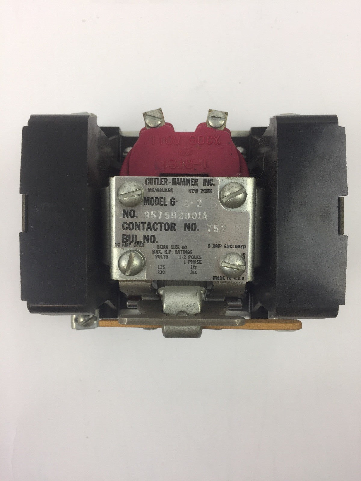 CUTLER HAMMER 9575H2001 MAGNETIC A.C. RELAY 110V 60CYC 2 POLE SIZE 00 OPEN TYPE