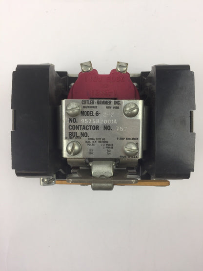 CUTLER HAMMER 9575H2001 MAGNETIC A.C. RELAY 110V 60CYC 2 POLE SIZE 00 OPEN TYPE