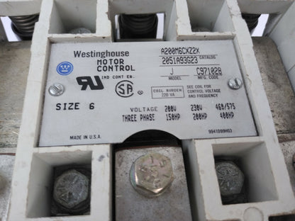 WESTINGHOUSE A200M6CXZ2X MOTOR CONTROL SIZE 6 3PH 400HP 600V