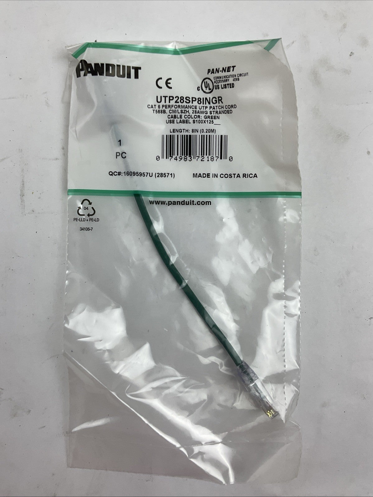PANDUIT UTP28SP8INGR CAT 6 PERFORMANCE UTP PATCH CORD (LOT OF 5)