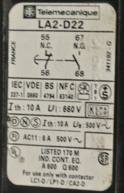 TELEMECANIQUE LA2-D22 - TIME DELAY MODULE / TIMER / ON DELAY / 0.1 to 30 SECONDS