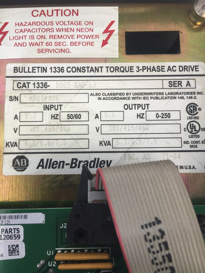 ALLEN BRADLEY 1336-B005-EAD-L3 CONSTANT TORQUE 3-PH AC DRIVE OUTPUT 380/415/460V