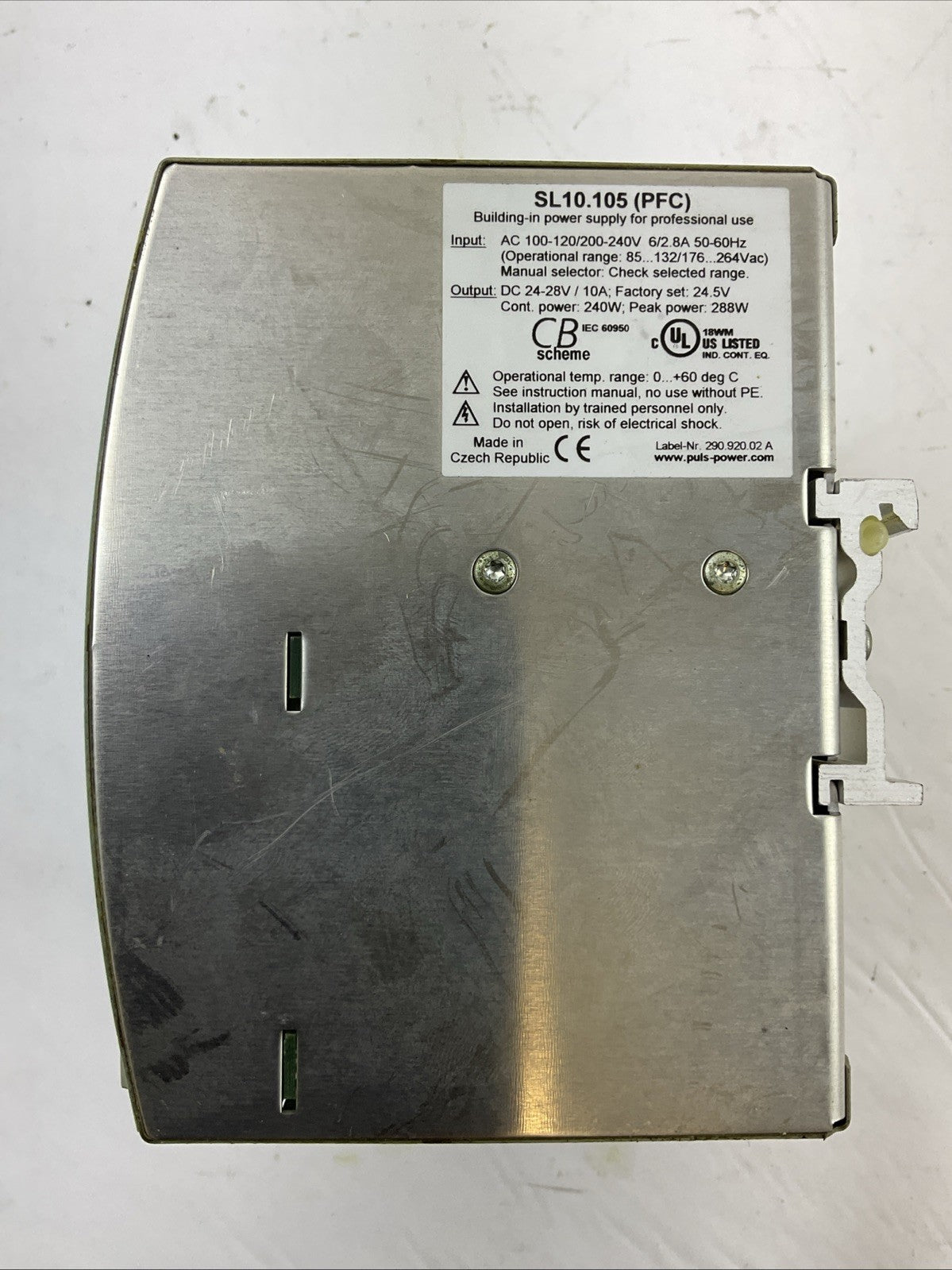 PULS SL10.105 POWER SUPPLY OUTPUT 24-28VDC 10A INPUT 100-120/200-240VAC 6/2.8A