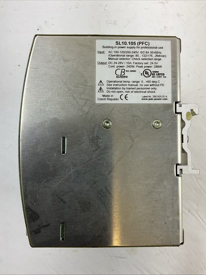 PULS SL10.105 POWER SUPPLY OUTPUT 24-28VDC 10A INPUT 100-120/200-240VAC 6/2.8A