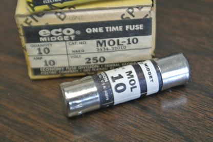 BOX of 10 / ECONOMY / ECO / FPE MOL-10 MIDGET FUSE / 10A / 250V
