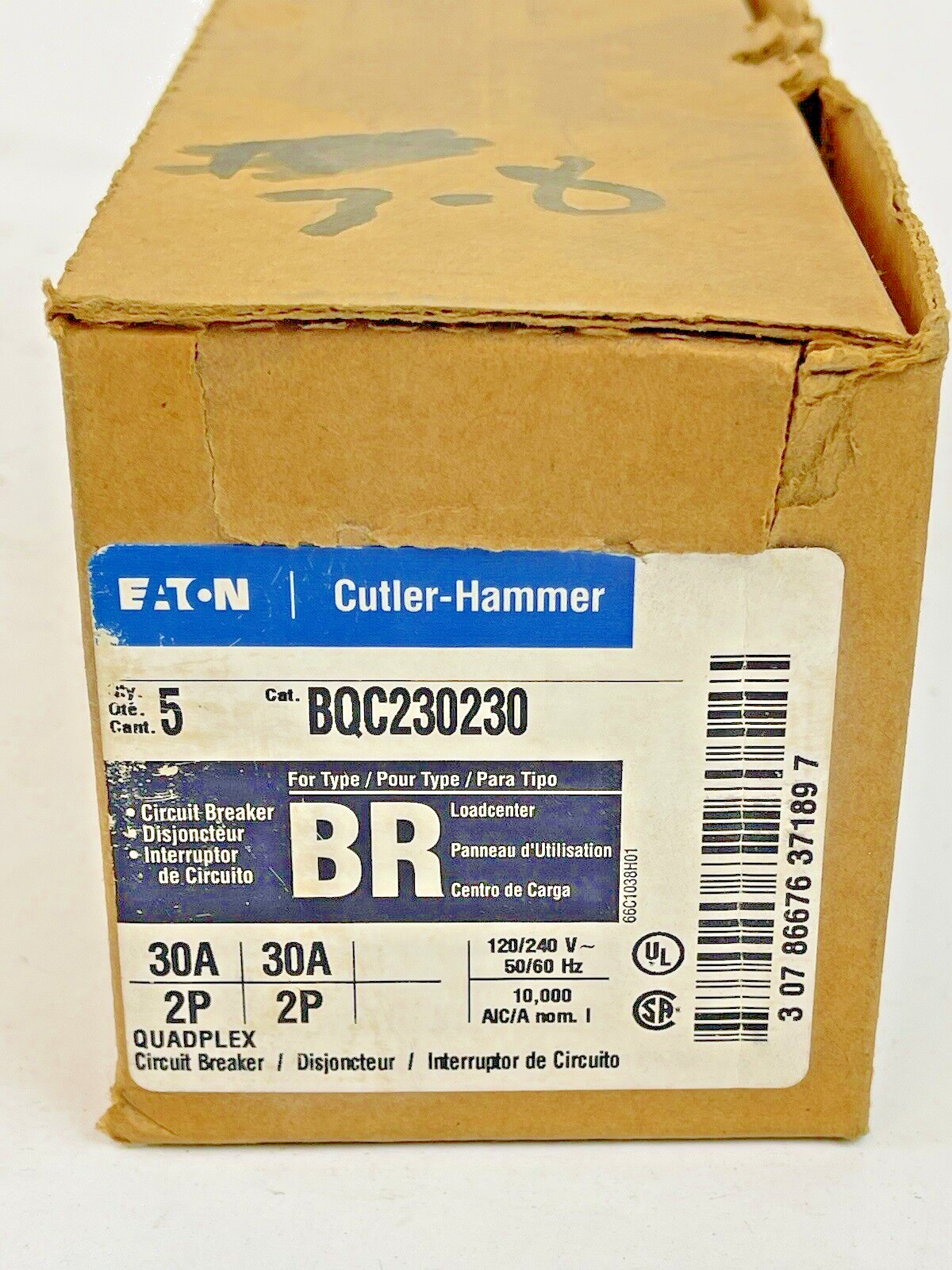 EATON CUTLER-HAMMER *BOX OF 5* - BQC230230 -2 POLE, 30A, 240 VAC CIRCUIT BREAKER