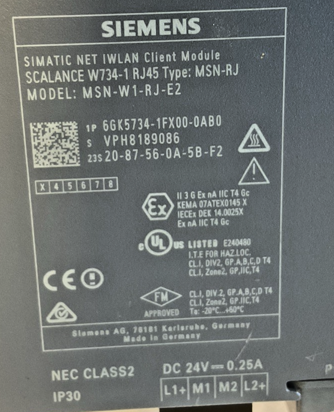 SIEMENS 734-1FX00-0AB0 SCALANCE MODULE W700 24VDC 0.25A