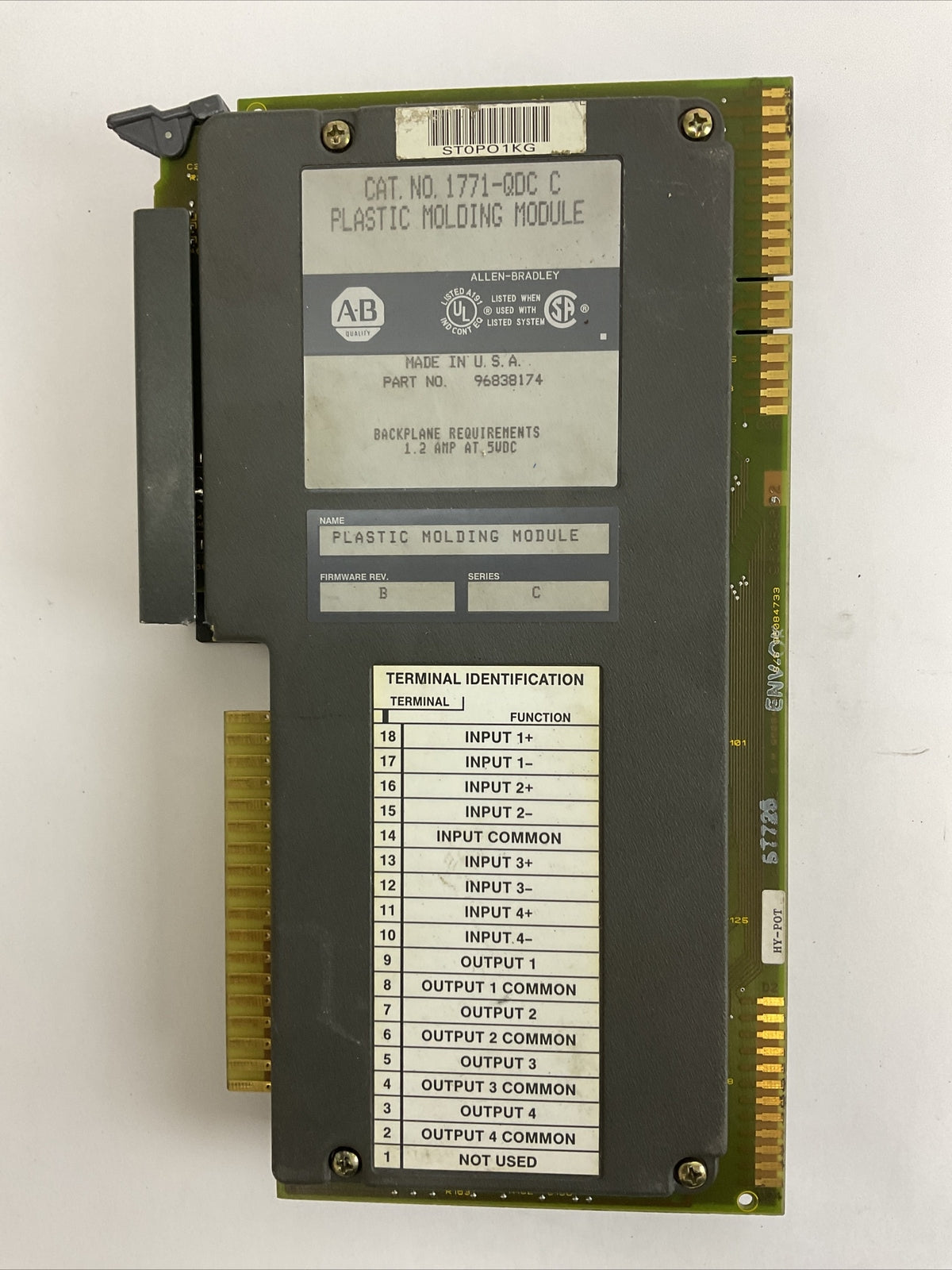 ALLEN BRADLEY 1771-QDC C PLASTIC MOLDING MODULE SER C FIRMWARE REV B 1.2A @ 5VDC
