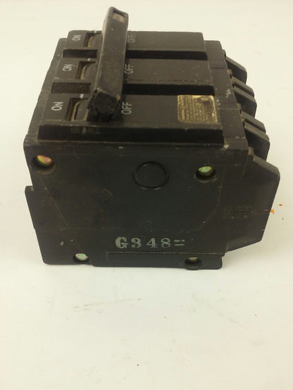 GENERAL ELECTRIC THQL32070 CIRCUIT BREAKER 70A, 240V, 3P, USED MISSING ONE LUG