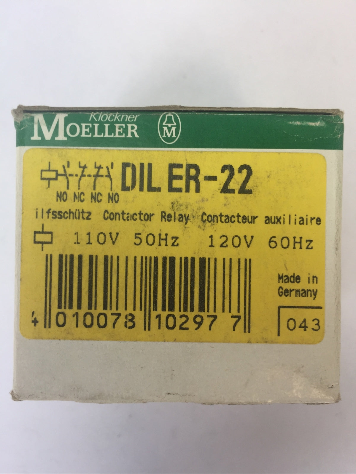 KLOCKNER MOELLERT DIL ER-22 CONTACTOR RELAY 120V 60HZ 110V 50HZ