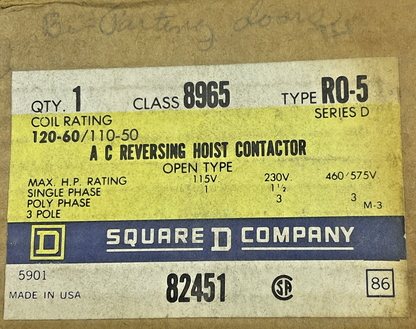 SQUARE D 8965 R0-5 AC REVERSING HOIST CONTACTOR 575V SER.D