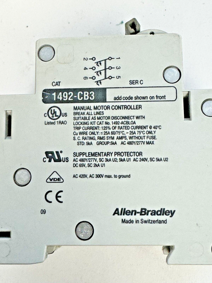 ALLEN-BRADLEY - 1492-CB3-G070 SER. C - MOTOR CONT. - 3 P, 7 A, 277 V, 3 HP, 3PH