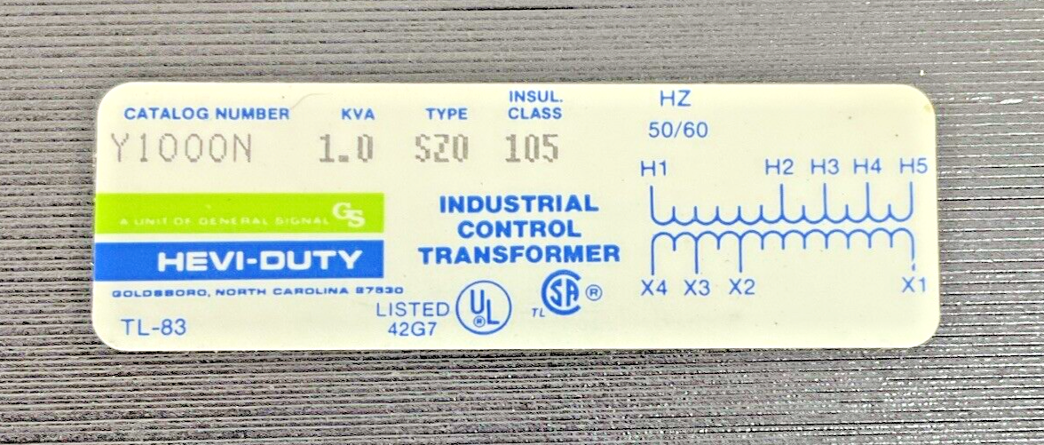 HEVI-DUTY Y1000N TRANSFORMER 1KVA SZ0 50/60HZ