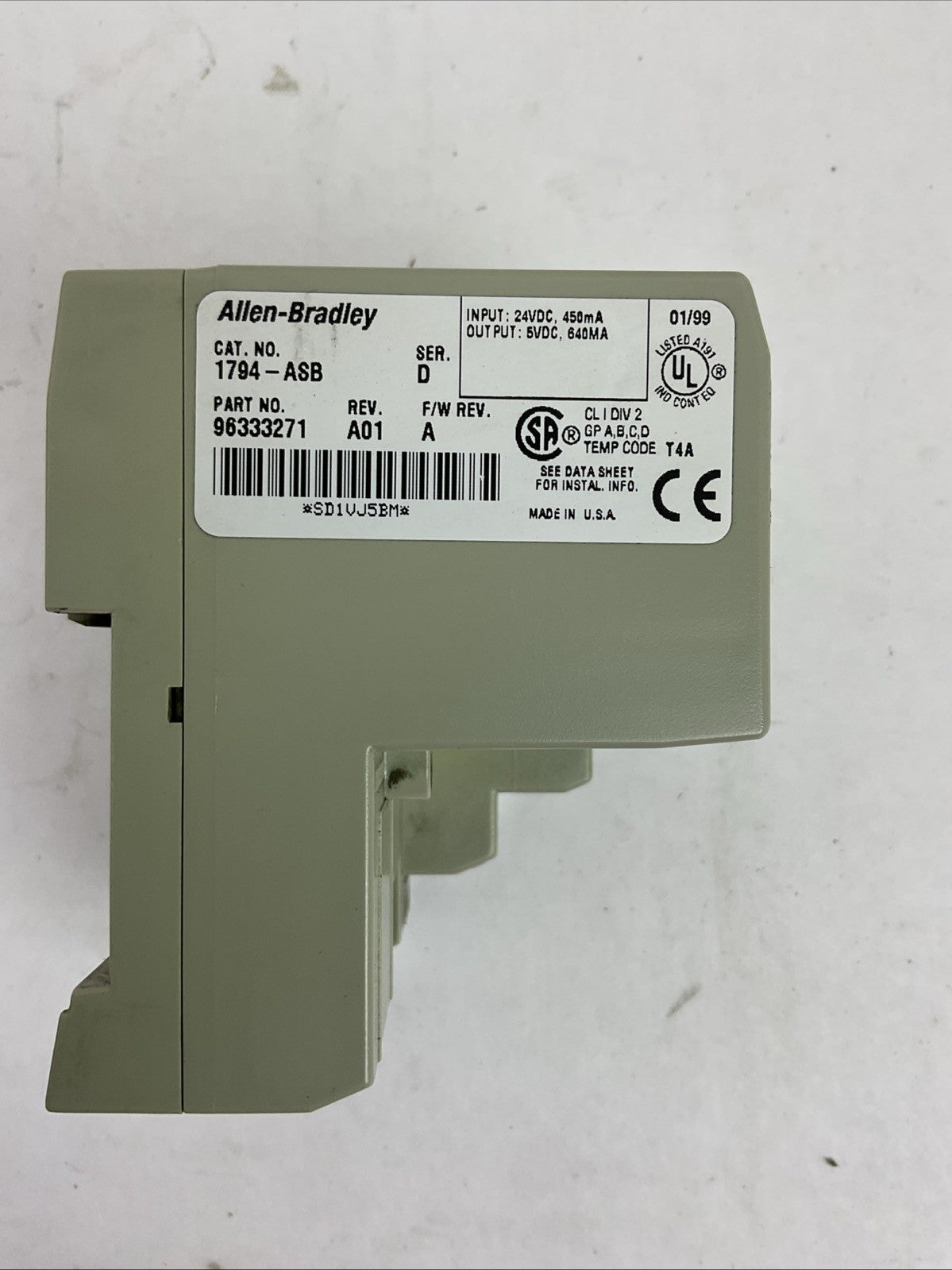 ALLEN BRADLEY 1794-ASB SER D REV A01 F/W REV A FLEX I/O 24VDC POWER SUPPLY RIO