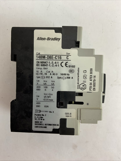 ALLEN BRADLEY 140M-D8E-C16 SER C MOTOR CIRCUIT BREAKER 10-16A 140M-C-AFA11