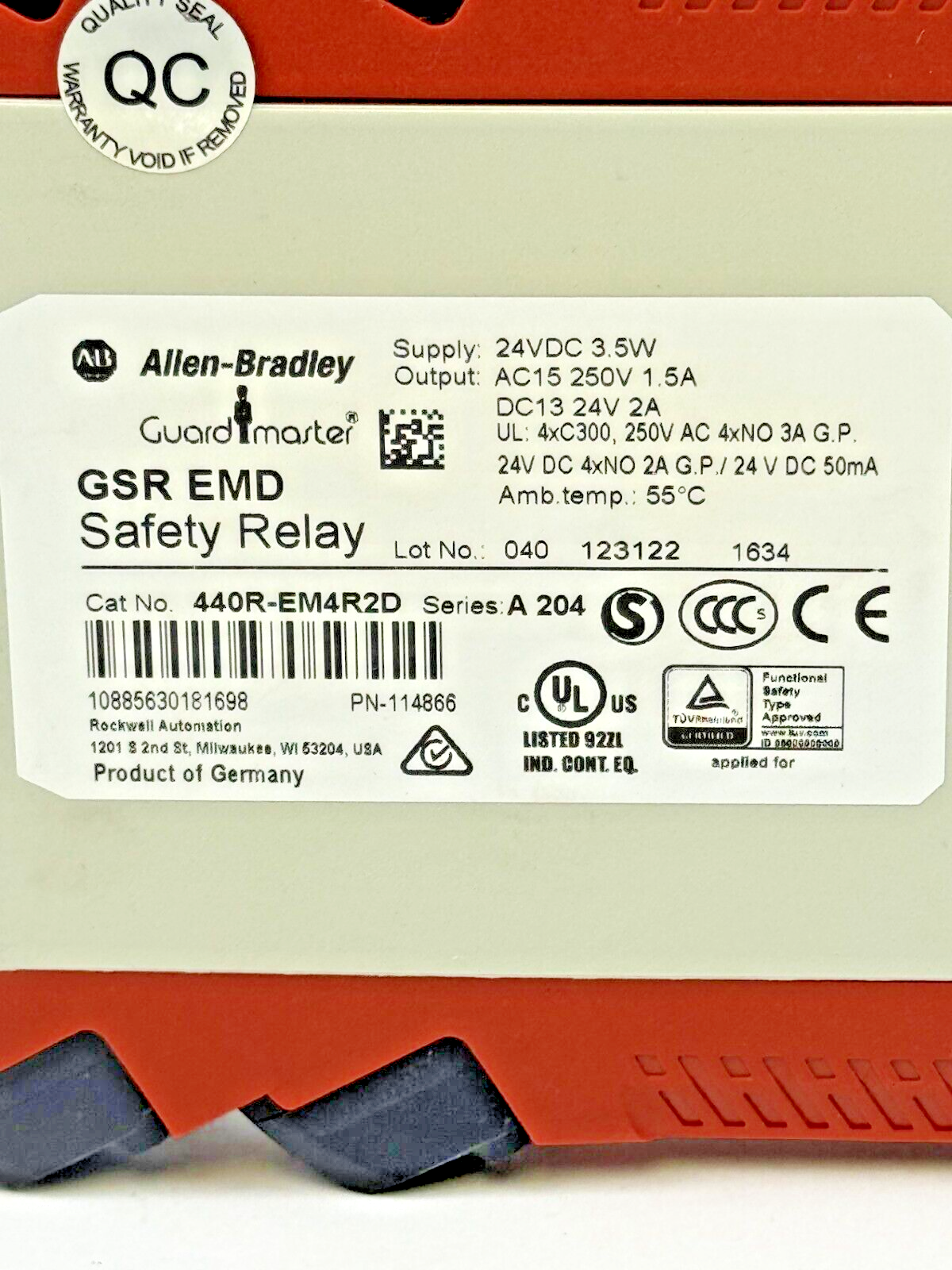 ALLEN-BRADLEY - 440R-EM4R2D SER. A - GUARDMASTER SAFETY RELAY - GSR EMD - 24VDC