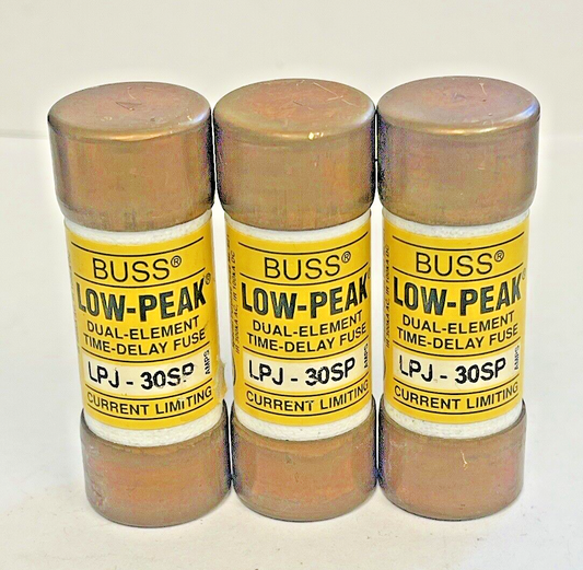 BUSS *LOT OF 3* - LPJ-30SP LOW-PEAK DUALELEMENT TIME-DELAY FUSE 30A 600VAC