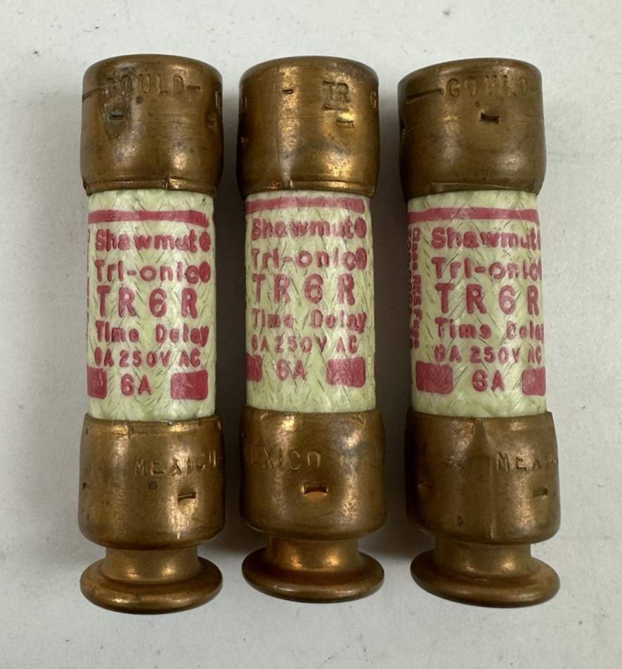 GOULD SHAWMUT TRI-ONIC TR6R TIME DELAY FUSE 6A 250V LOT OF 3