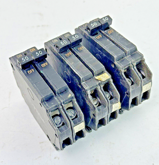 GE *LOT OF 3* - THQP250 - COMMON TRIP CIRCUIT BREAKERS - 2 POLE, 50 A, 240 VAC