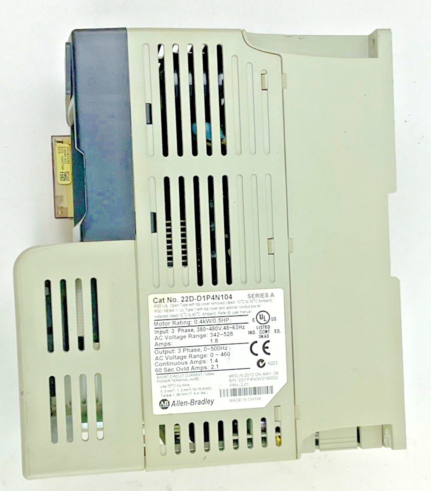 ALLEN BRADLEY 22D-D1P4N104 AC DRIVE SER.A 0.4KW/0.5HP 480V 1.8A