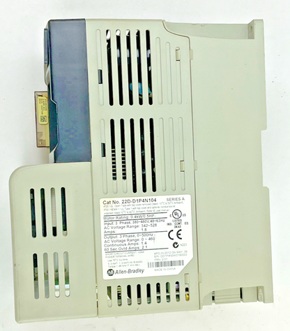 ALLEN BRADLEY 22D-D1P4N104 AC DRIVE SER.A 0.4KW/0.5HP 480V 1.8A