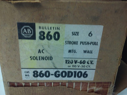 ALLEN BRADLEY, 860-GOD106, SER.A, AC SOLENOID, SIZE 6, 120V-60HZ, 600V MAX, NEW