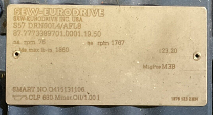 SEW-EURODRIVE S57 DRN90L4/AFL8 GEAR MOTOR HZ 60 rpm 1767/76 V460 Y