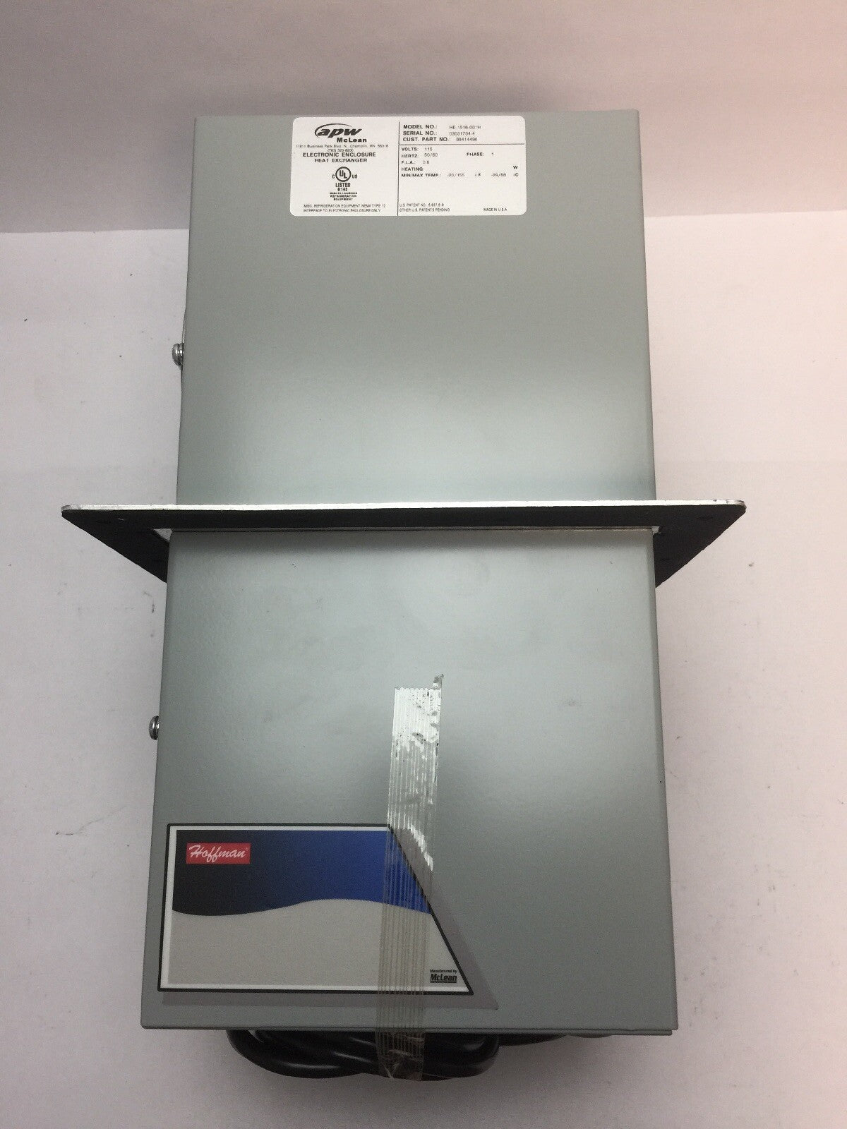 APW MCLEAN HE-1516-001H ELECTRONIC ENCLOSURE HEAT EXCHANGER 115V 50/60HZ 1 PHASE