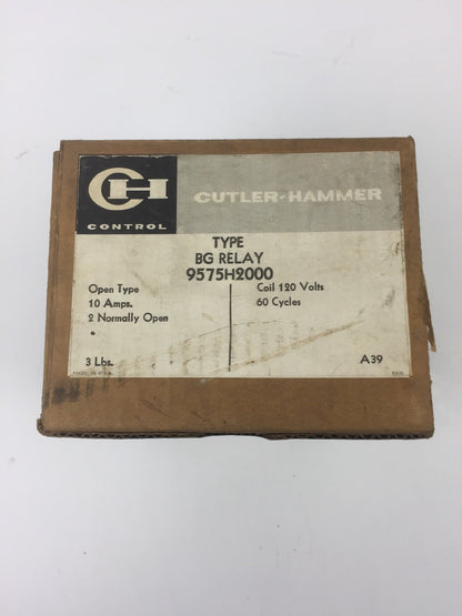 CUTLER HAMMER 9575H2000 TYPE BG RELAY 10 AMP MAX COIL 120 VOLTS 60 CYCLES