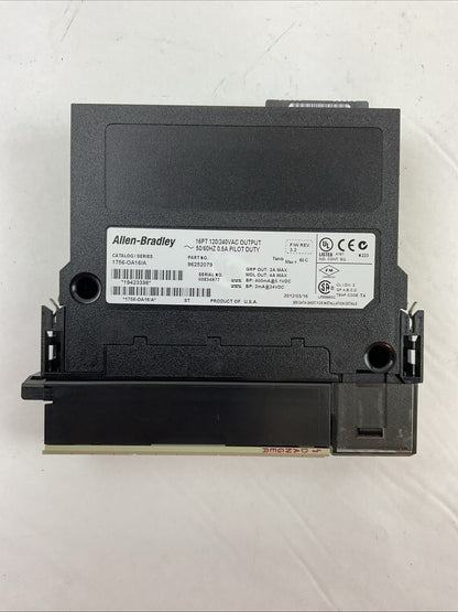 ALLEN BRADLEY 1756-OA16 SER A FW 3.2 16 PT 120/240VAC OUTPUT 50/60HZ 0.5A PILOT