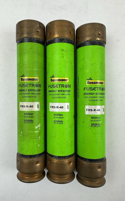COOPER BUSSMANN FRS-R-40 FUSETRON FUSE 40A 600VAC/250VDC CLASS RK5 TIME LOT OF 3
