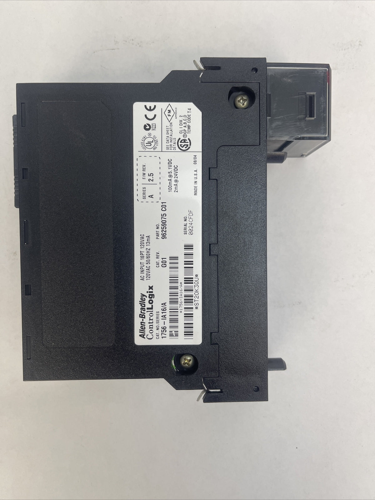ALLEN BRADLEY 1756-IA16 CAT REV G01 F/W REV 2.5 SER A AC INPUT 16PT 120VAC