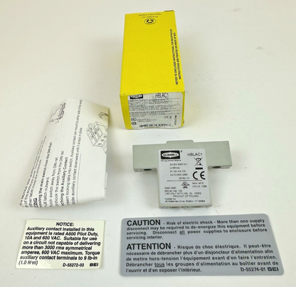HUBBELL HBLAC1 CIRCUIT-LOCK AUXILIARY CONTACT 10A 600VAC
