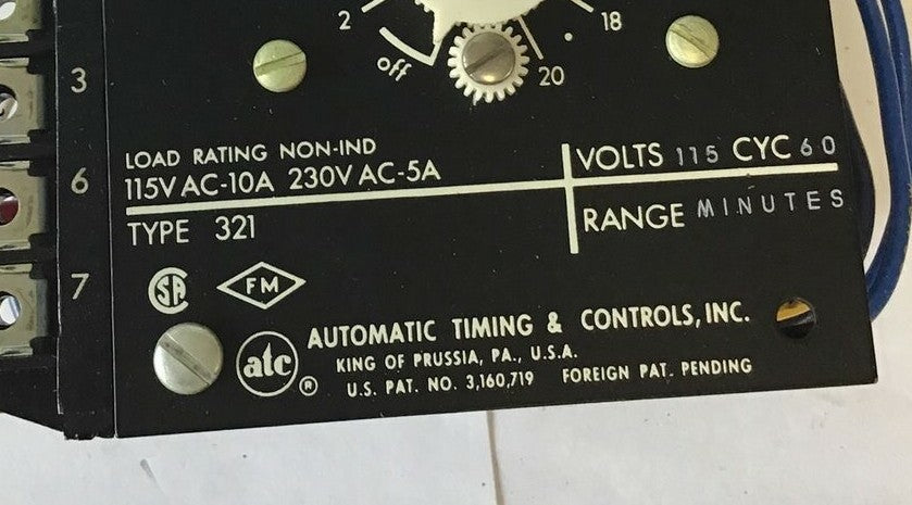 ATC 321B-050-A-01T1XX TIME DELAY RELAY 115VOLT 60CYC TYPE 321