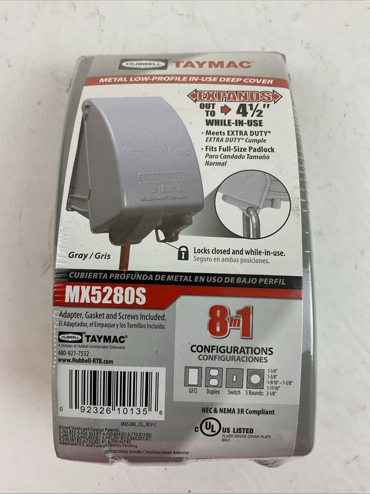 HUBBELL TAYMAC MX5280S METAL LOW-PROFILE IN-USE DEEP COVER 8 IN 1 CONFIGURATIONS