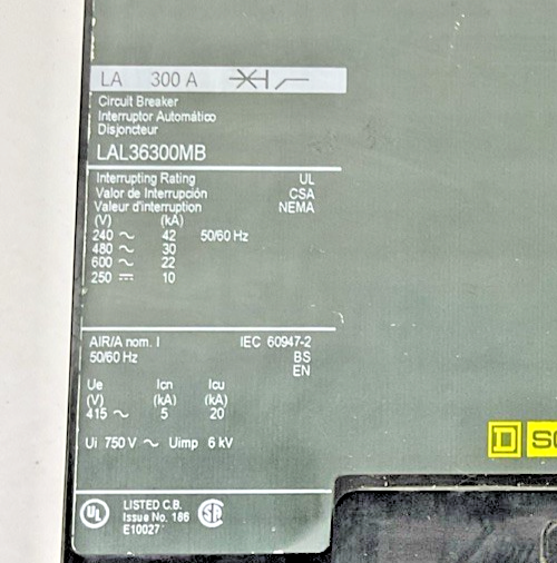 SQUARE D LAL36300MB CIRCUIT BREAKER 300A 50/60HZ 600VAC/250VDC