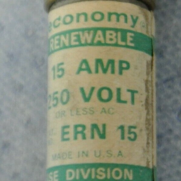 LOT of 5 / ECONOMY & EAGLE ERN15 RENEWABLE FUSE / 15A / 250V / NEW SURPLUS