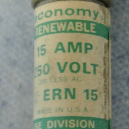 LOT of 5 / ECONOMY & EAGLE ERN15 RENEWABLE FUSE / 15A / 250V / NEW SURPLUS