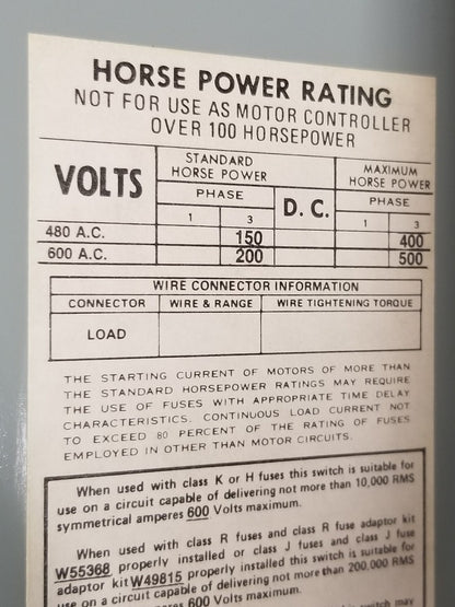 ITE SIEMENS VMS VMS366T 600 AMP 600V FUSIBLE PANEL PANELBOARD SWITCH