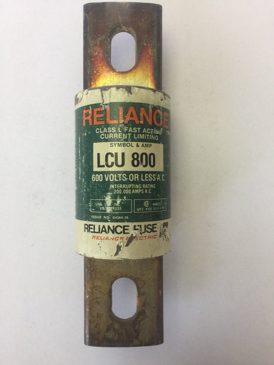 RELIANCE LCU 800 CLASS L FAST ACTING CURRENT LIMITING FUSE 800 AMPS 600 VAC