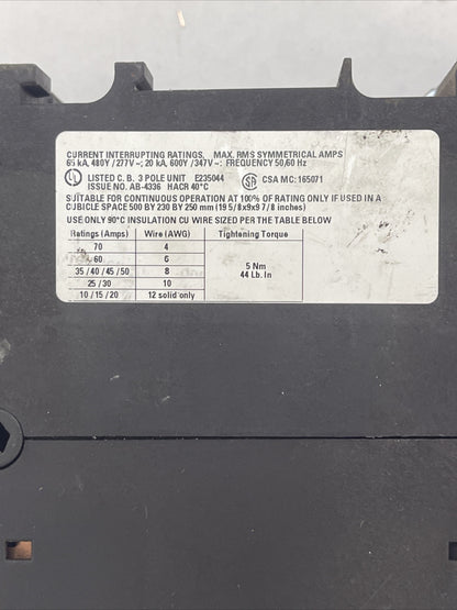 SIEMENS 3RV1742-5BD10 CIRCUIT BREAKER 600VAC 600Y/347VAC 20kA 480Y/277VAC 65kA