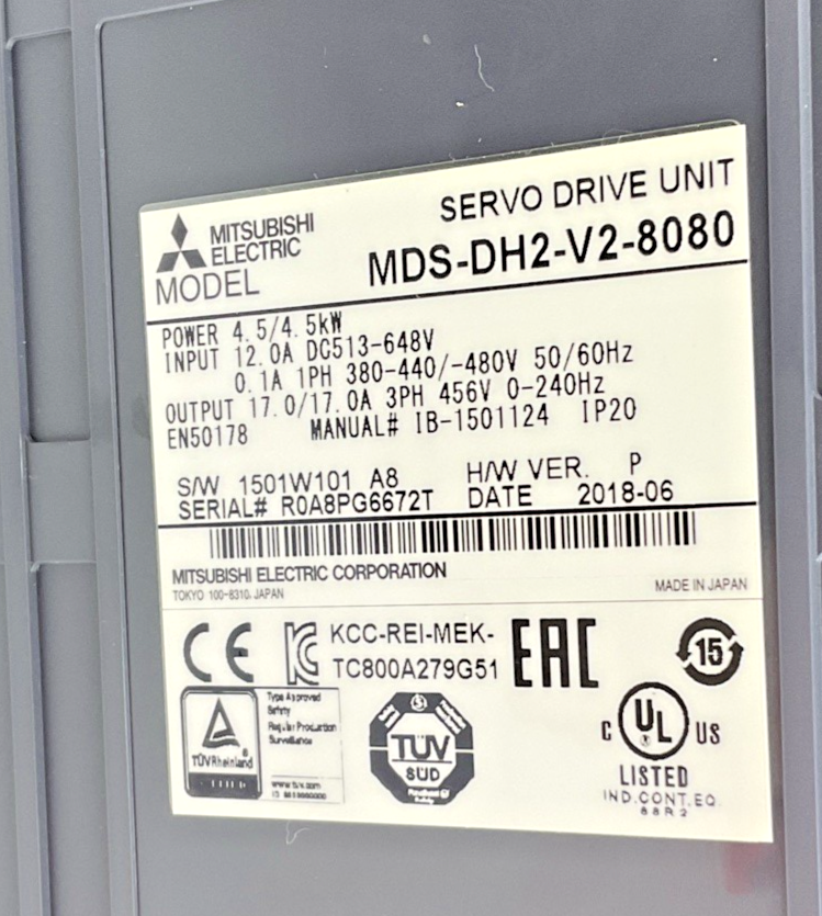 MITSUBISHI MDS-DH2-V2-8080 SERVO DRIVE 4.5KW 648V 12.0A H/WVER.P 240HZ