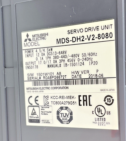 MITSUBISHI MDS-DH2-V2-8080 SERVO DRIVE 4.5KW 648V 12.0A H/WVER.P 240HZ