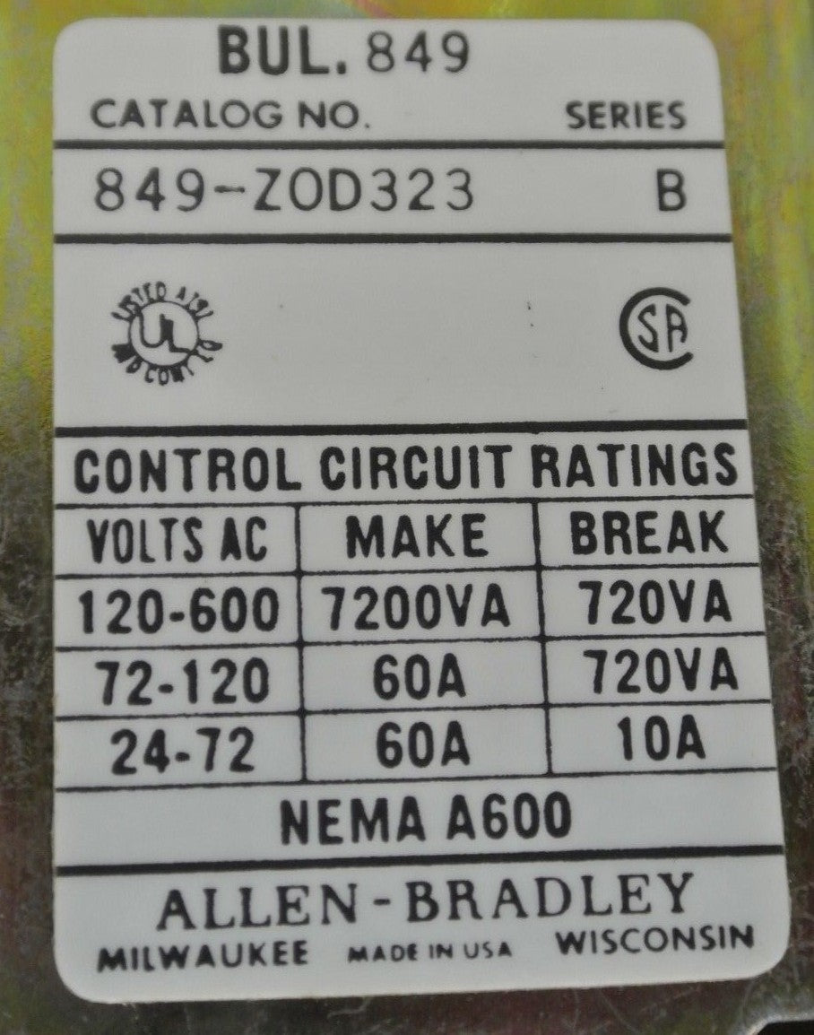 ALLEN-BRADLEY 849-ZOD323 PNEUMATIC TIMING RELAY / ON-DELAY / 120V - NEW SURPLUS