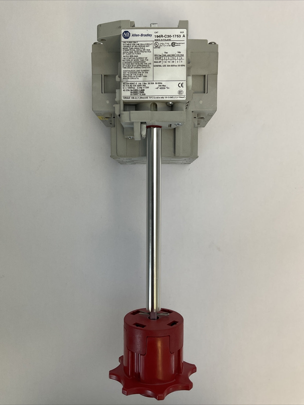 ALLEN BRADLEY 194R-C30-1753 DISCONNECT SWITCH 3PH 600VAC 20HP 250VDC 5HP 194R-N2