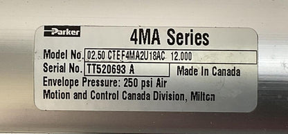 PARKER 02.50 CTEF4MA2U18AC 12.000 4MA SERIES PNEUMATIC CYLINDER 250PSI AIR